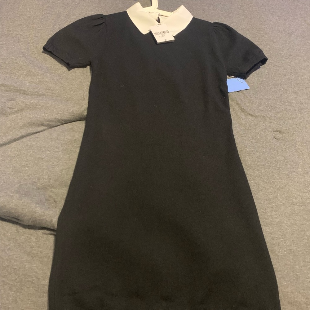 Black, white collared, sweater mini dress